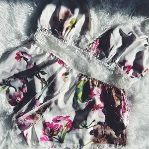 Floral Satin Bralette & Short Set